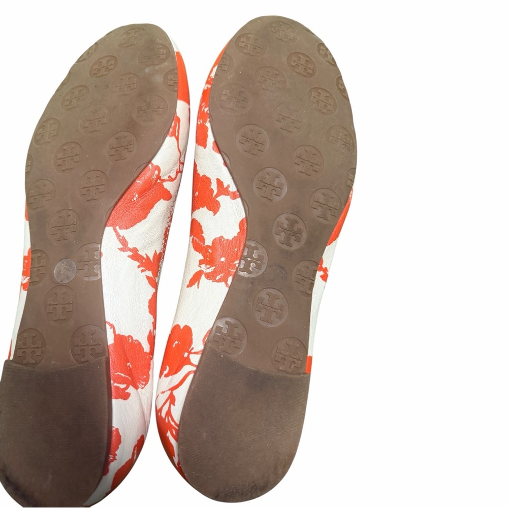 Tory Burch Red/ Orange  and White Patterned Flats - Picture 7 of 10